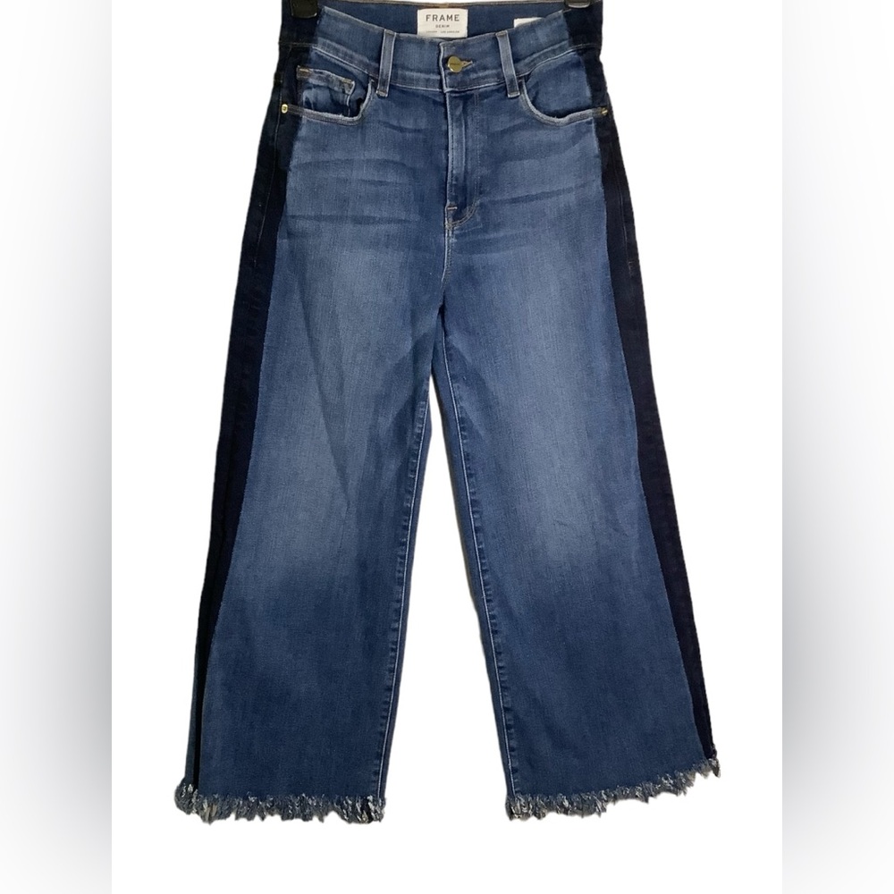 Frame flared fringed‎ blue jeans with front side stripe. Mid rise size 25 - Picture 2 of 16